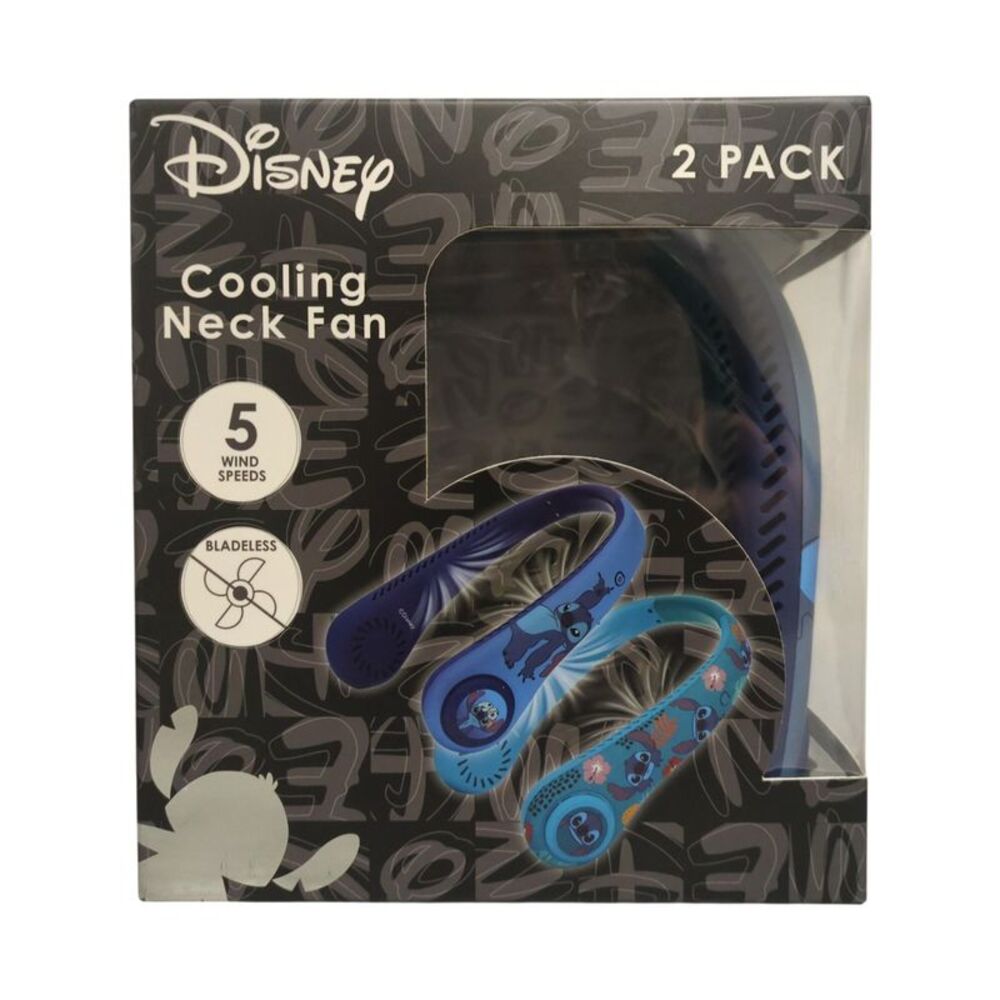 Disney Rechargeable 5 Speed Bladeless Cooling Neck Fan, 2 Pack, Stitch